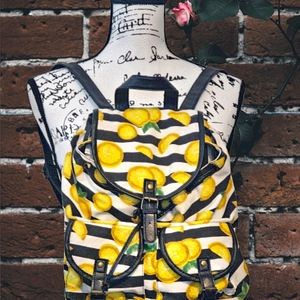Hot Topic Canvas & Faux Leather Lemon Striped Backpack